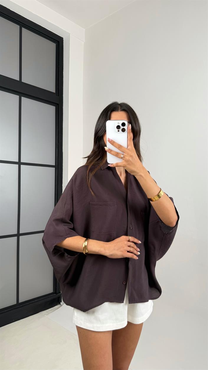 Acı Kahve Cep Detaylı Basic Tencel Gömlek Gaus00679