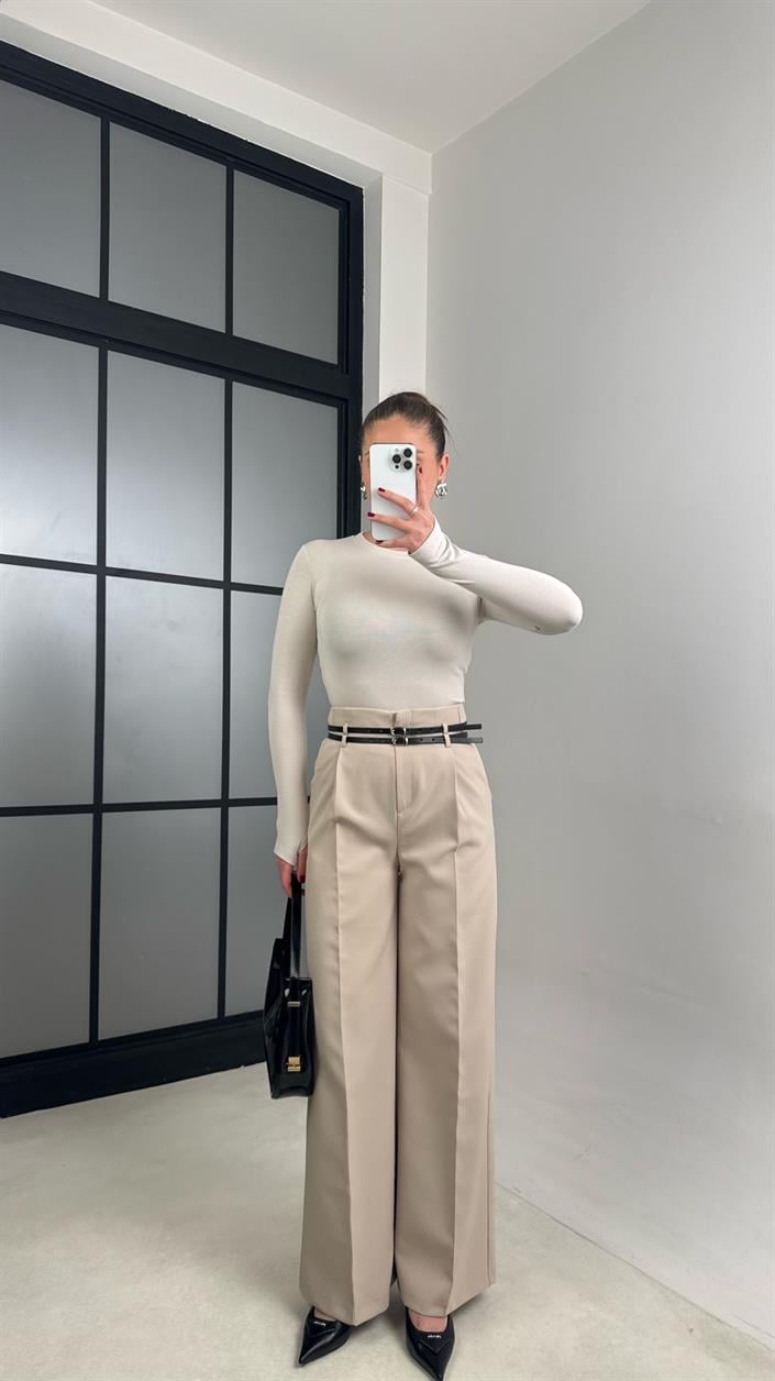 Taş Çift Kemerli Pileli Kumaş Pantolon GAUS-00896