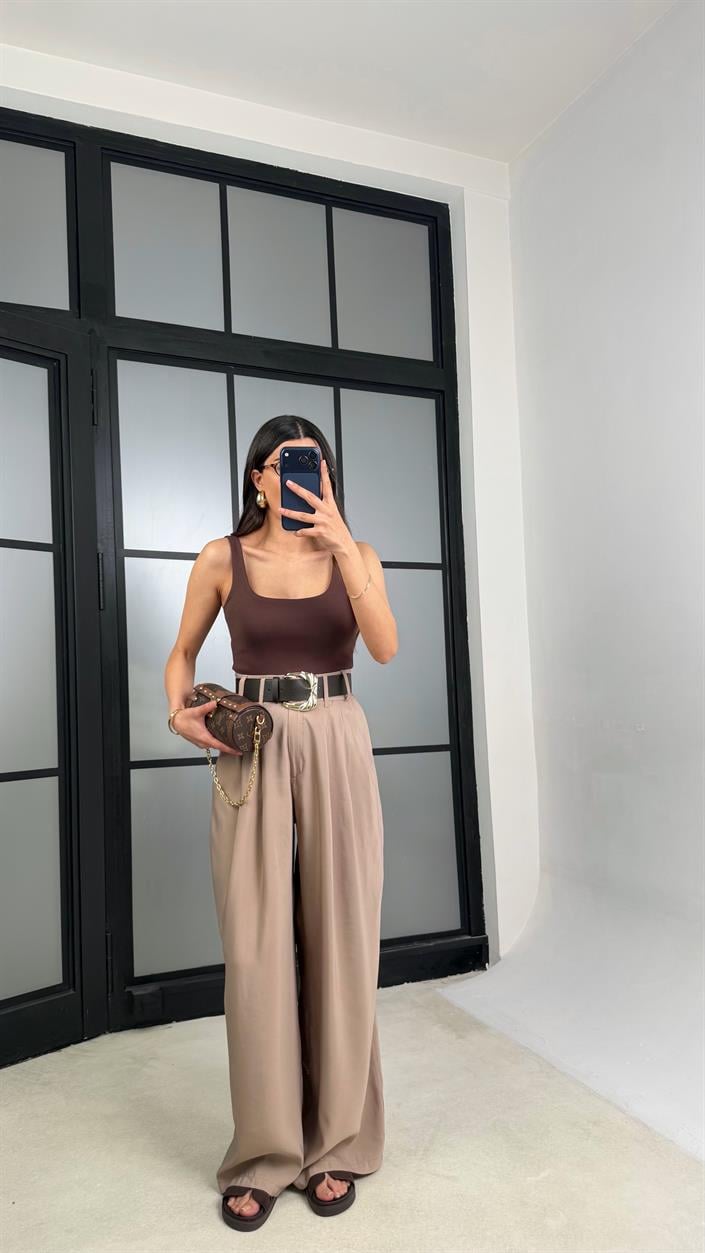 Vizon Kemerli Geniş Paça Pantolon GAUS-01339