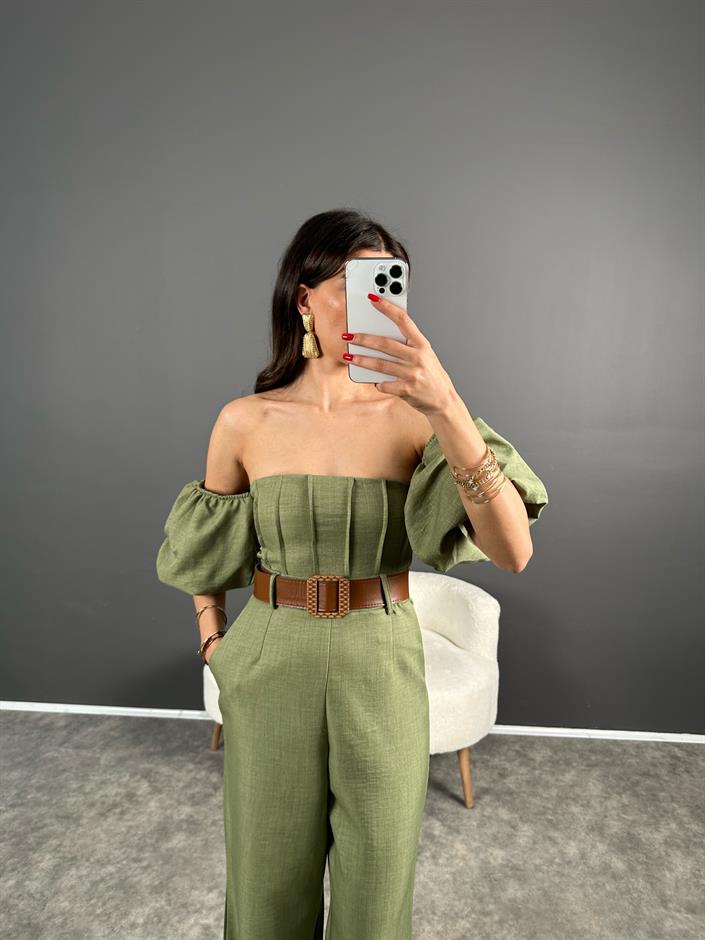 Nick Haki Keten Kemerli Balon Kol Tulum 