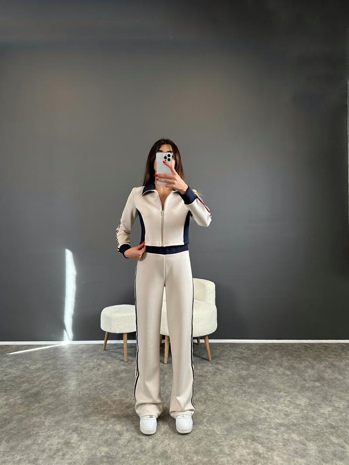 Motta Krem Model Şeritli İkili Takım