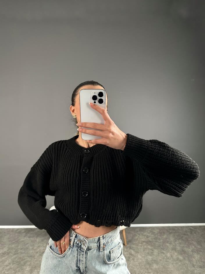 ZR Model Siyah Crop Hırka 
