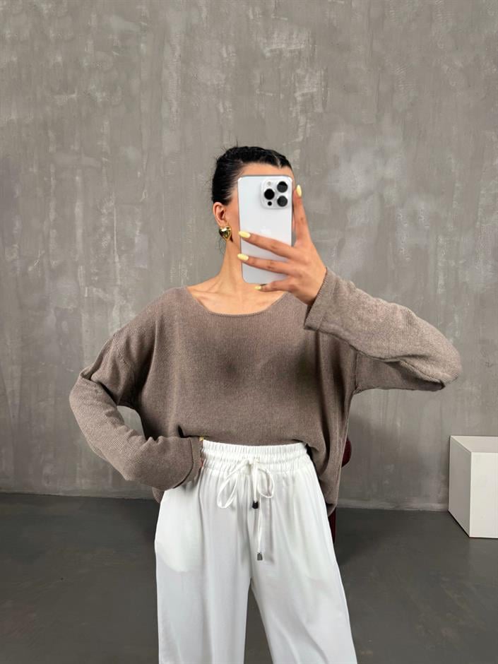 Kahve İnce Triko Kazak Gaus00116