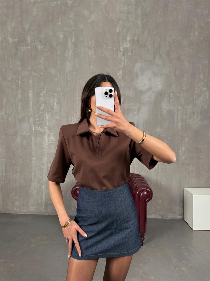 Pola Kahve Büyük Vatkalı Polo Yaka Tshirt
