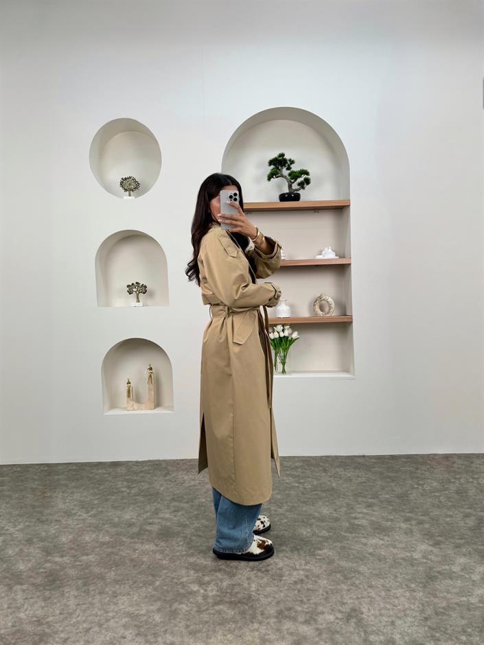 Zaria Camel Kemerli Astarsız Trençkot