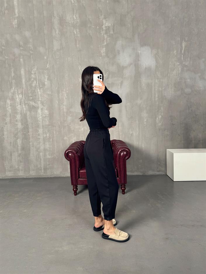 Oslo Siyah Beli Lastikli Havuç Pantolon