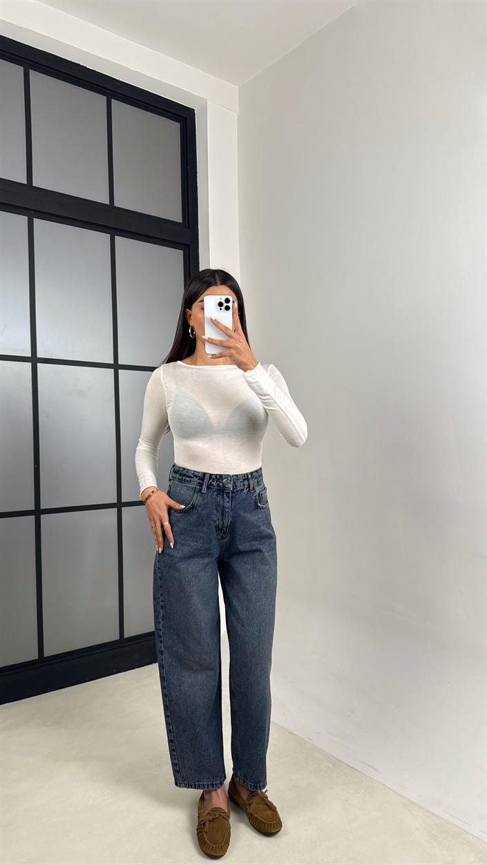 Mavi Eskitmeli Paça Detaylı Mom Jean GAUS-00542