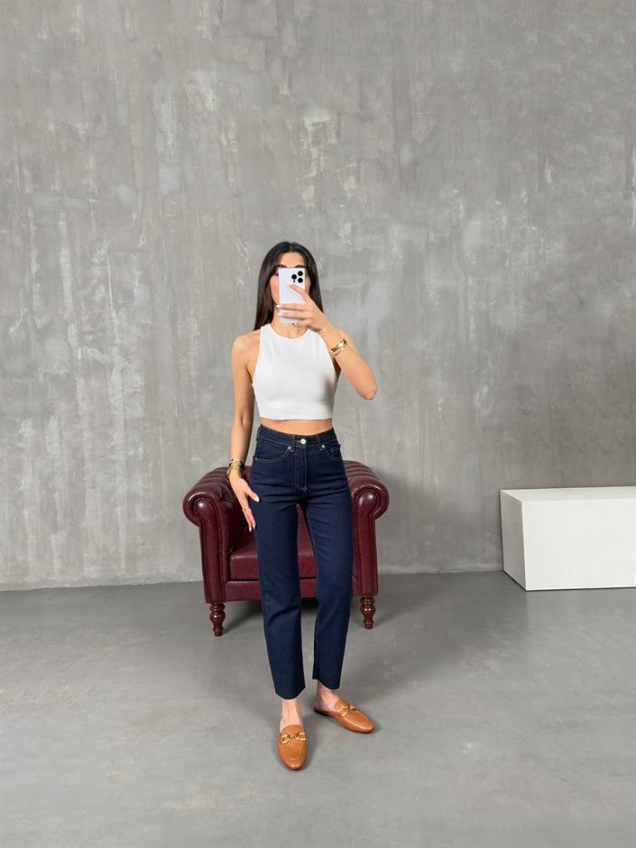 Laste Lacivert ZR Model Kesik Paça Jean