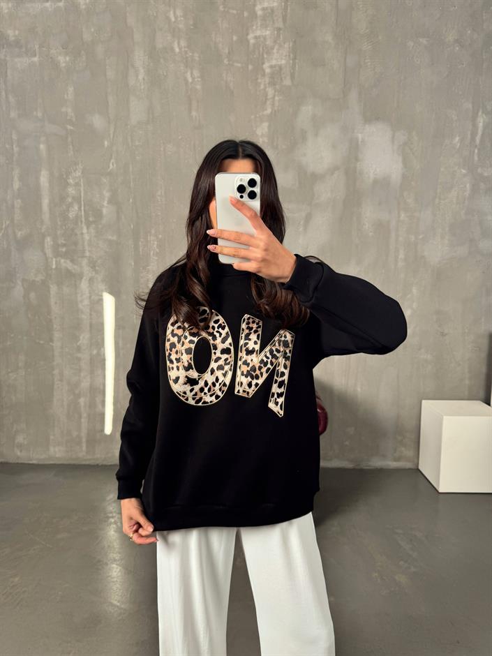 Monaco Siyah Leopar No Baskılı Sweat