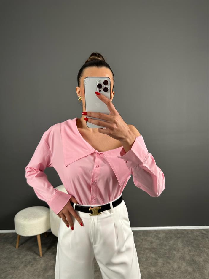 Pembe Düşük Omuz Gömlek