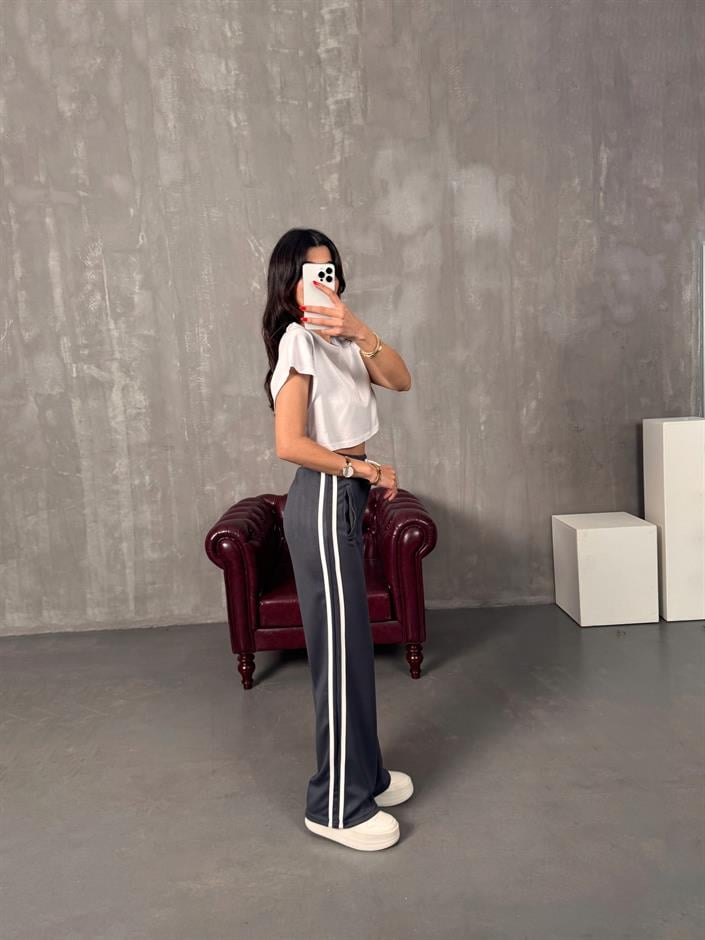 Faus Antrasit Şeritli Modal Eşofman Altı