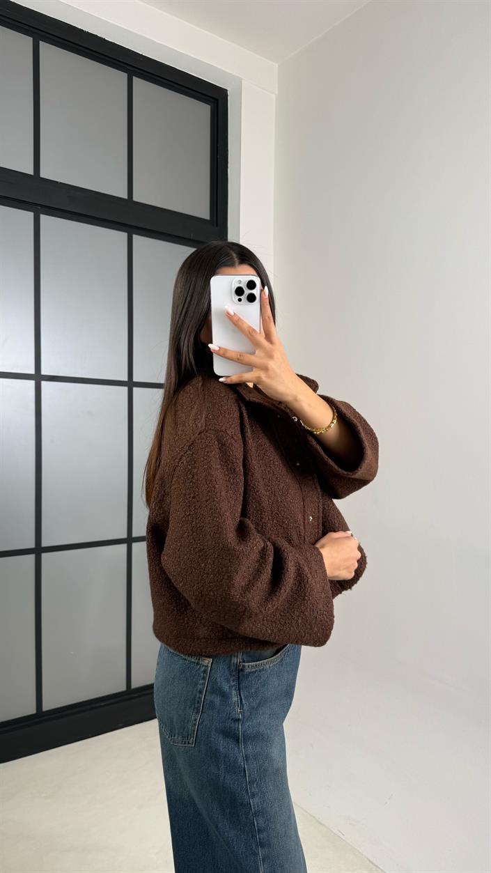 Kahve Cute MD Model Buklet Çıtçıt Düğmeli Ceket GAUS-00521