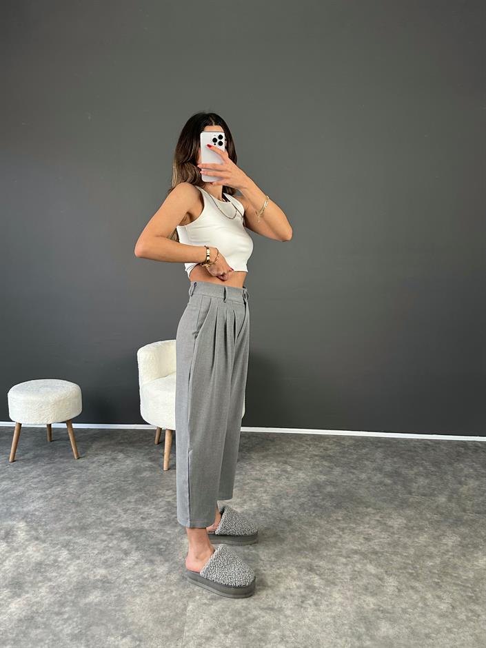 Alfonsa Gri Şalvar Pensli Pantolon