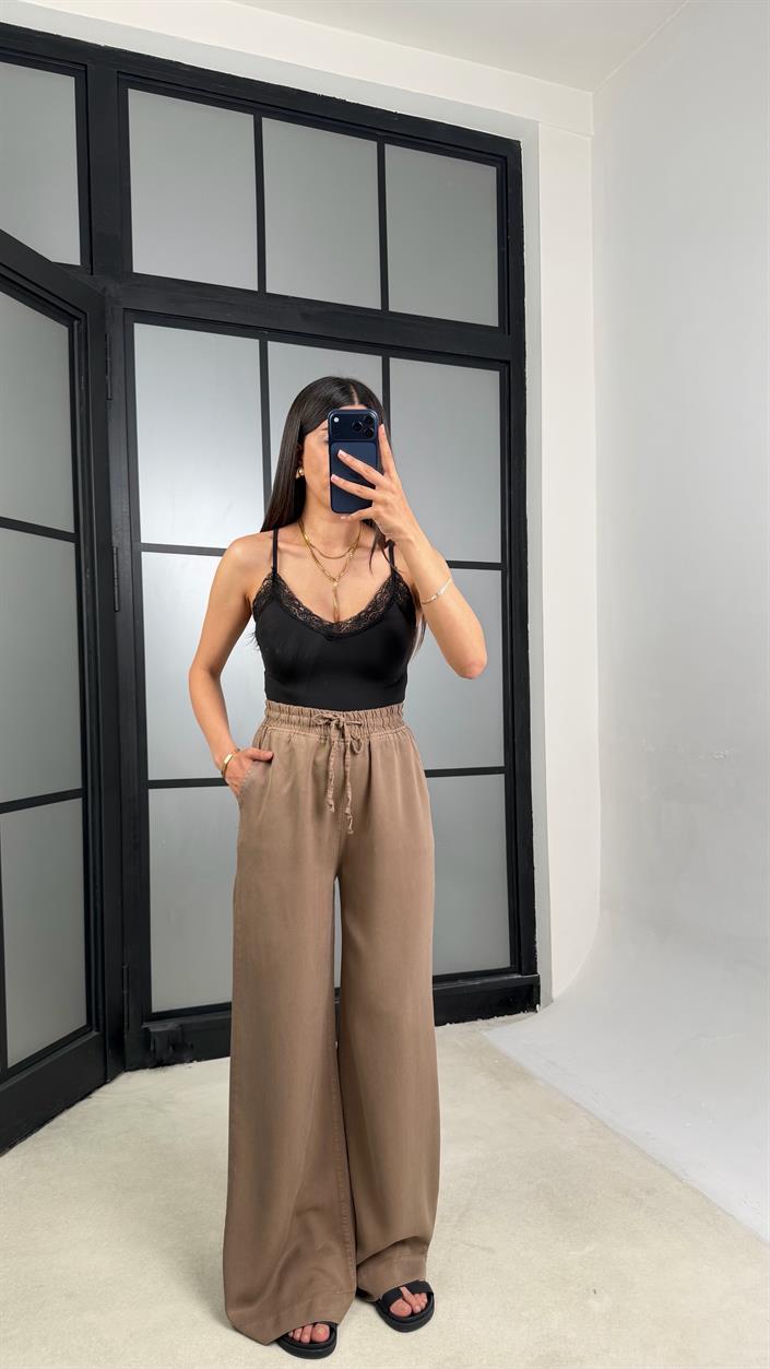 Vizon Beli Lastikli Tencel Denim Pantolon GAUS-01474