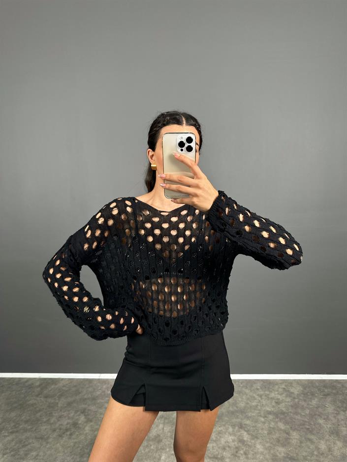 Luo Siyah Ajurlu Bluz