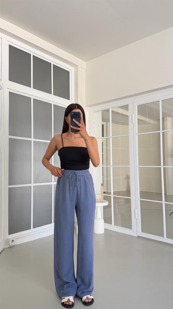 Mavi Yıkamalı Beli Lastikli Tencel Pantolon GAUS-01678