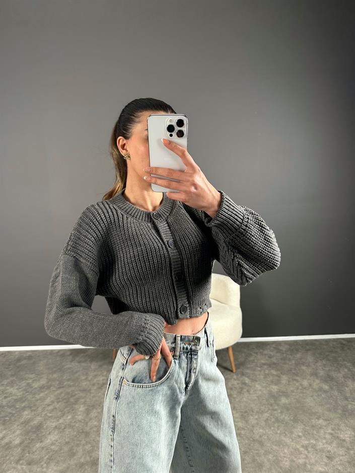 ZR Model Antrasit Crop Hırka