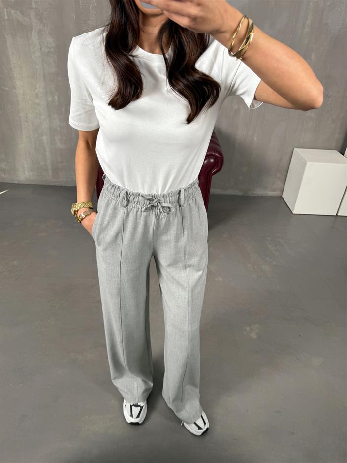 Giyan Gri Beli Lastikli Çımalı Pantolon