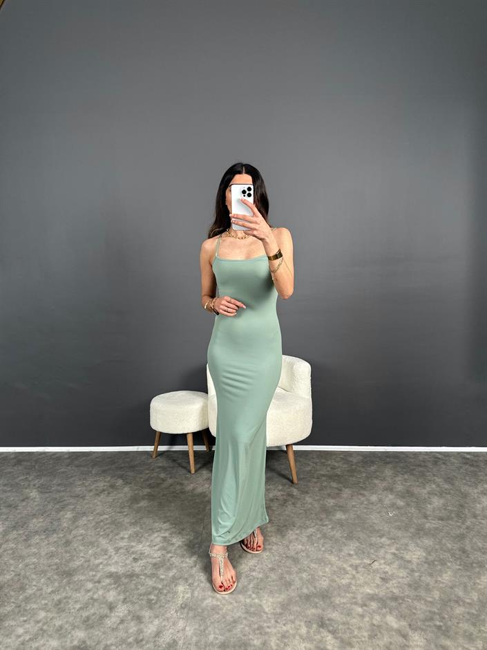 Anilia Yeşil İp Askılı Maxi Uzun Elbise