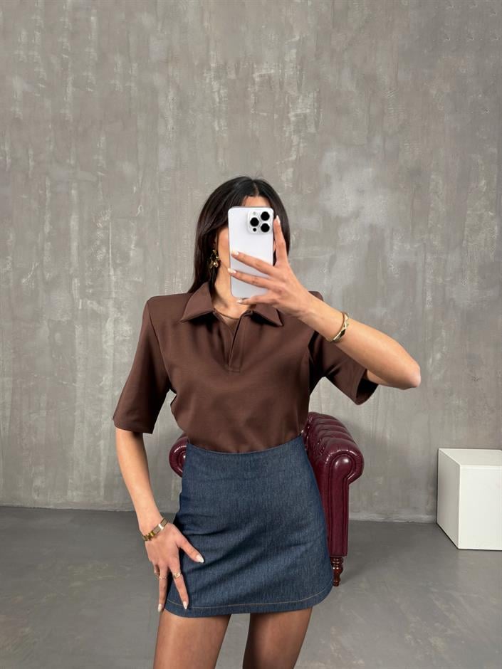 Pola Kahve Büyük Vatkalı Polo Yaka Tshirt
