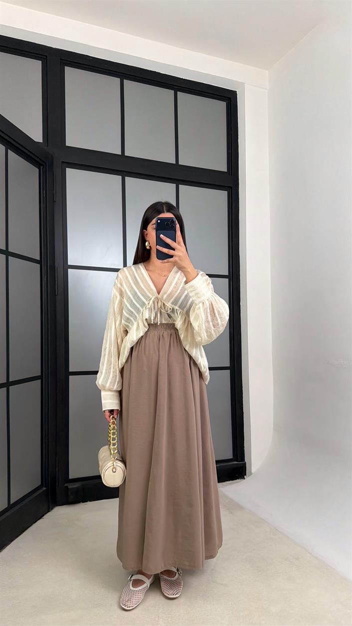 Vizon Beli Lastikli Cepli Tencel Etek GAUS-01203