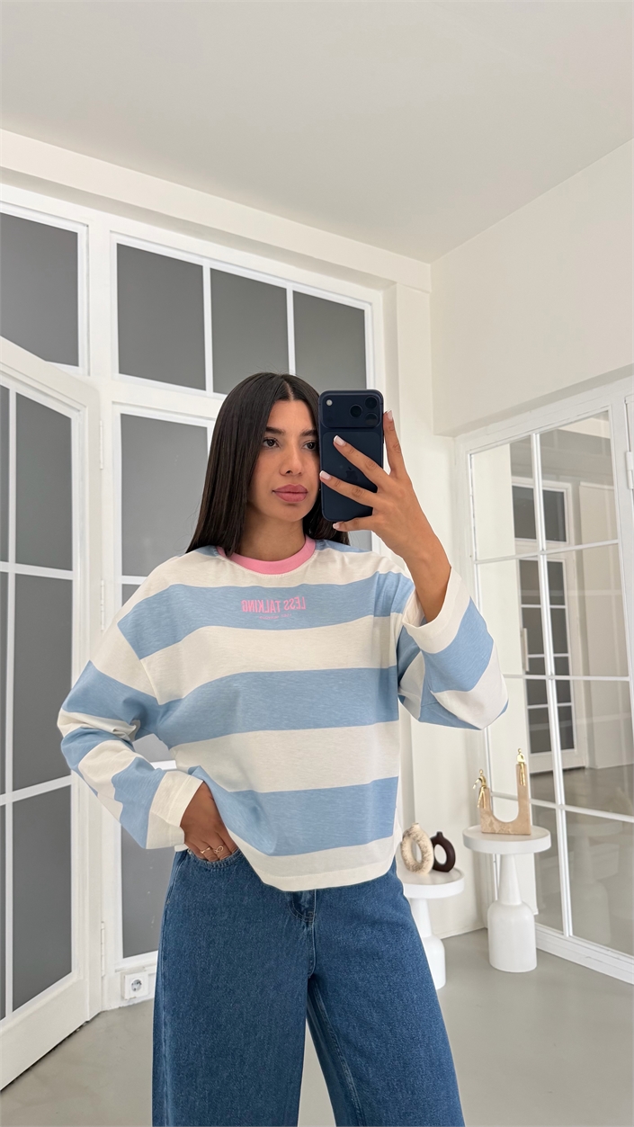 Mavi Çizgili Vintage Sweatshirt GAUS-02121