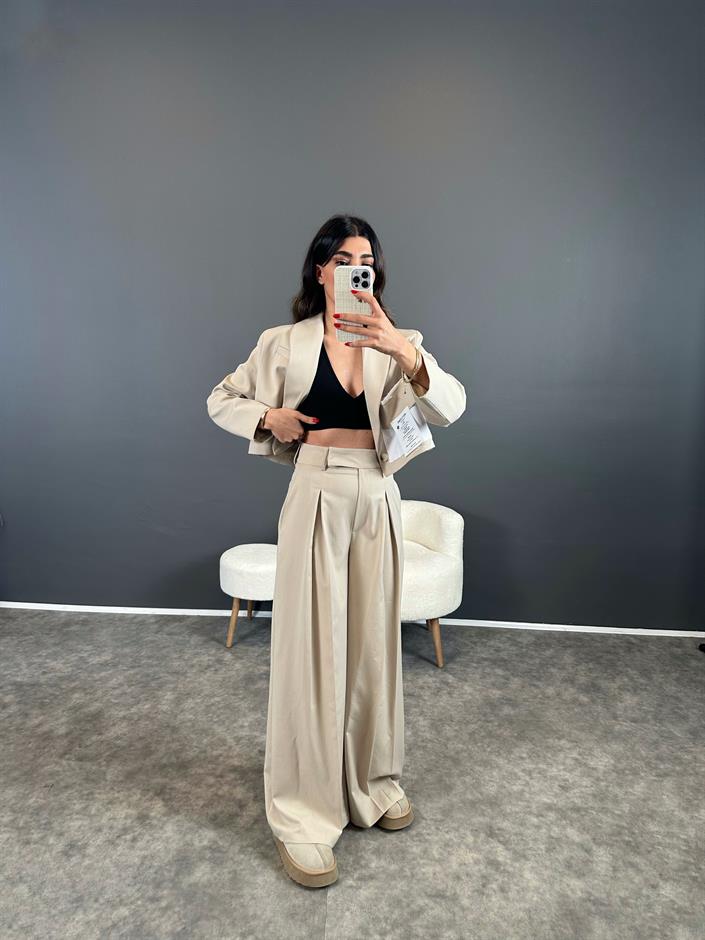 Ketrina Bej Tasarım Blazer Ceket İkili Takım 