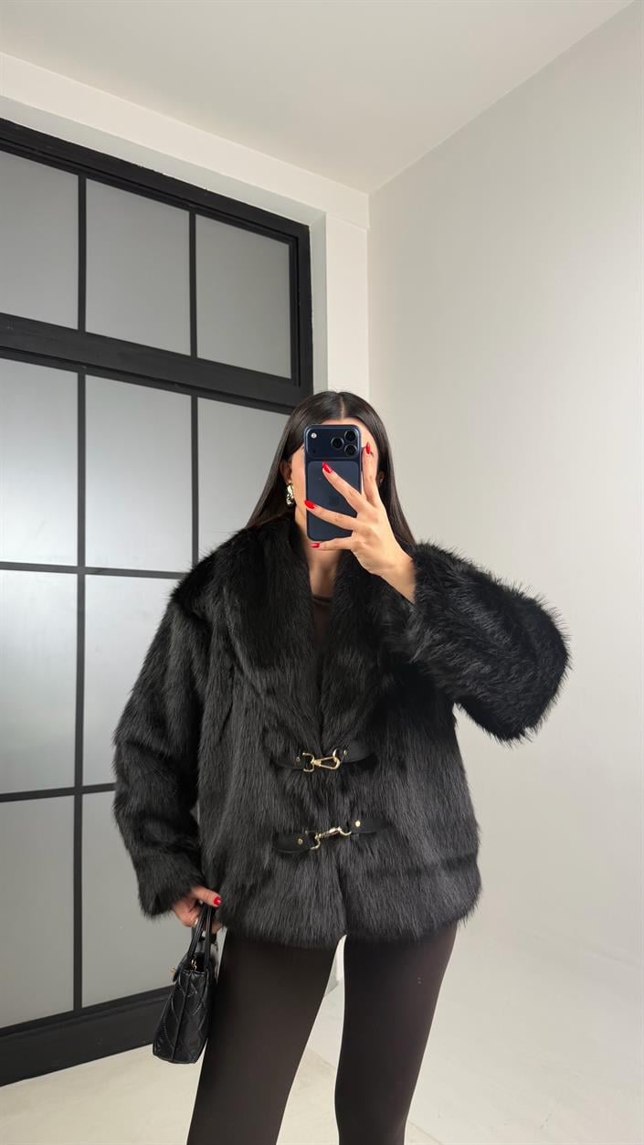 Siyah Astarlı Tokalı Premium Kürk GAUS-00867