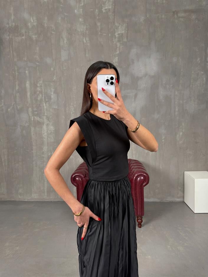 Galo Siyah Bisiklet Yaka Basic Tshirt