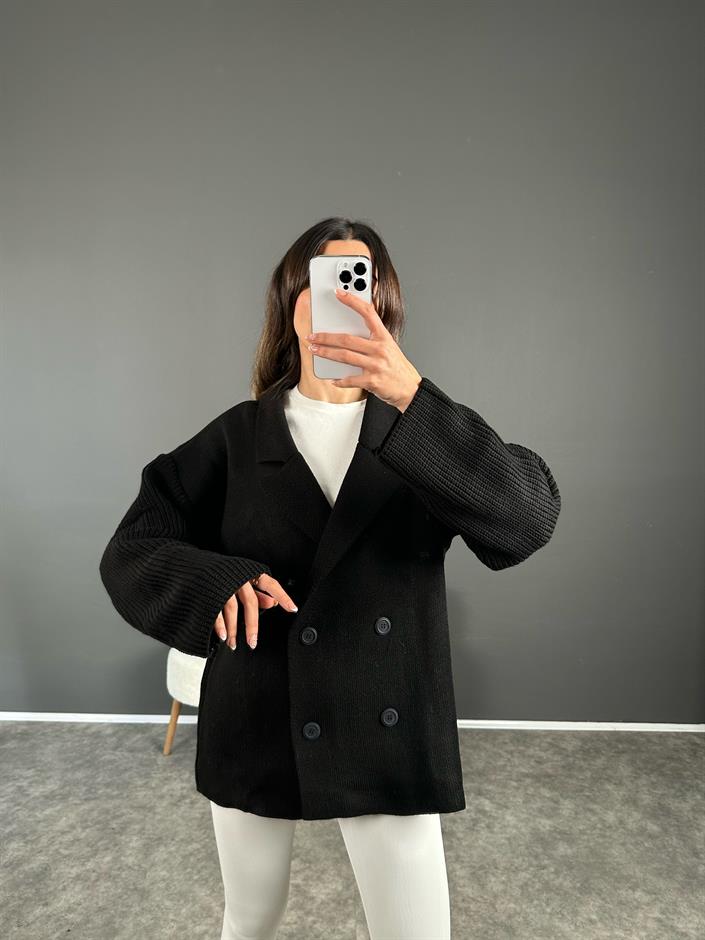 Life Siyah Oversize Düğmeli Premium Hırka
