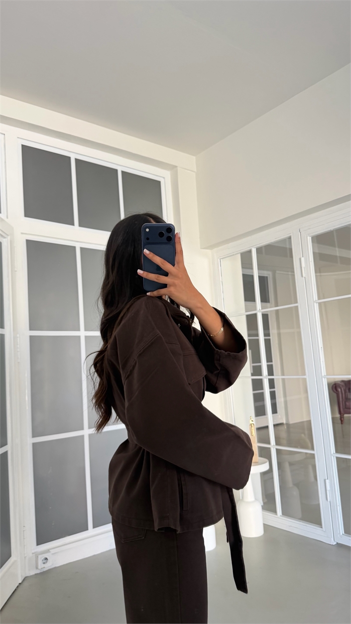 Kahve Kuşaklı Denim Takım GAUS-02078