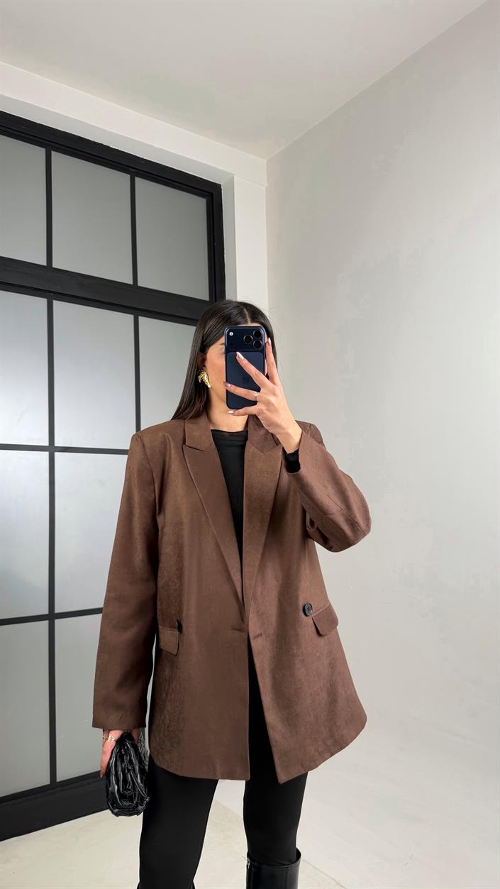 Kahve Astarlı Vatkalı Blazer Süet Ceket GAUS-01104