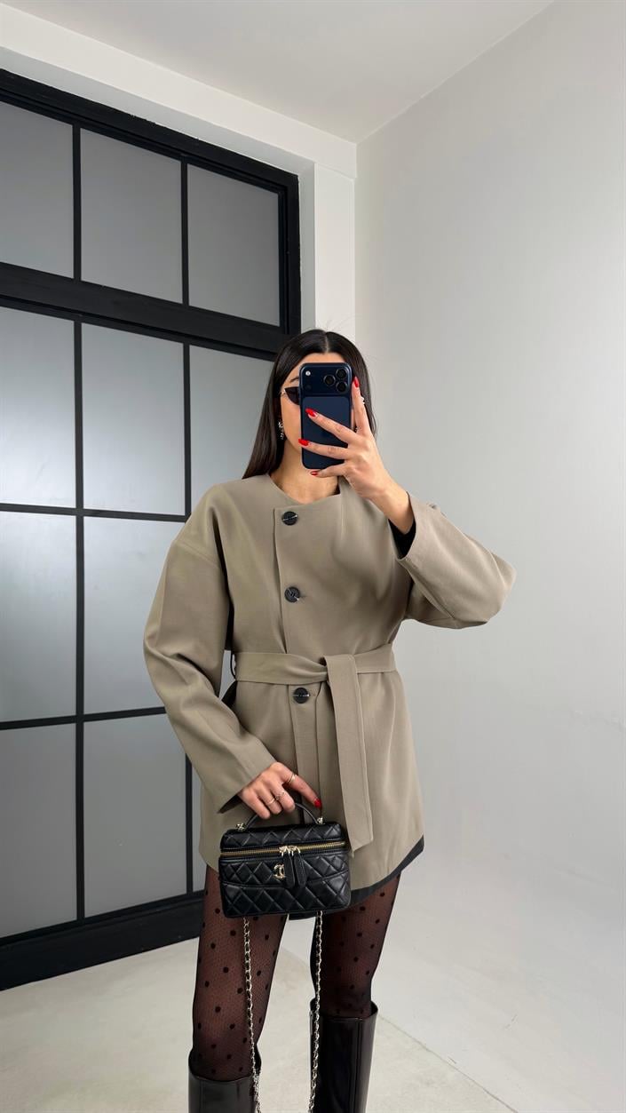 Haki Astarlı Kemerli Muadil Ceket GAUS-00990