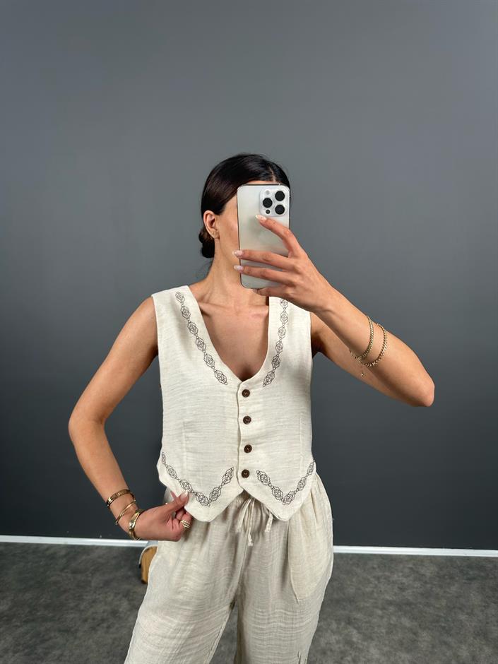 Olist Taş Nakışlı Astarlı Yelek 