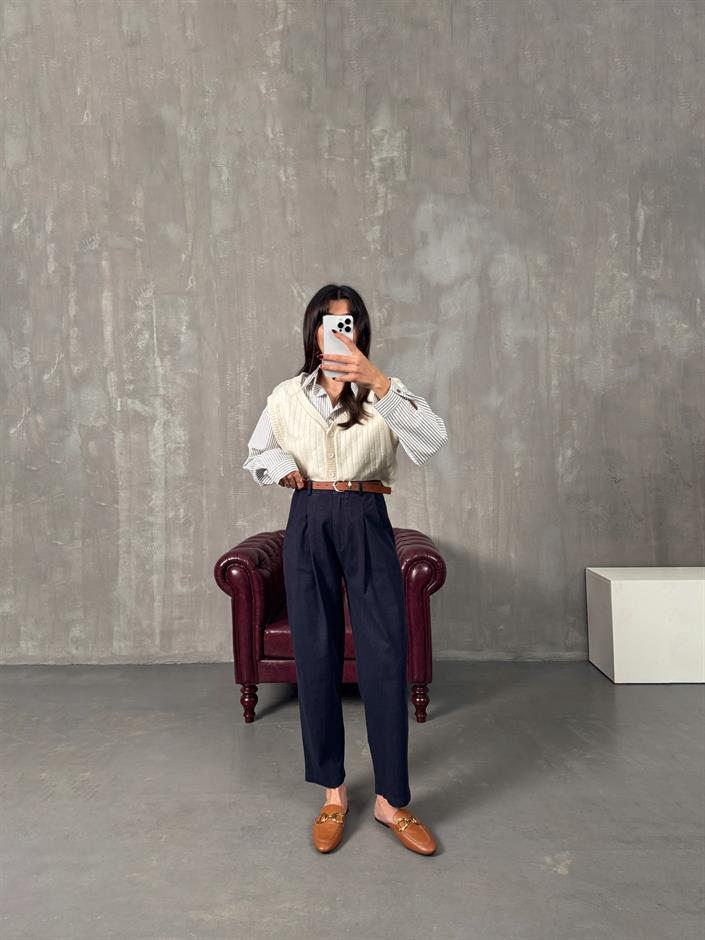 Vier Tensel Denim Kumaş Kemerli Pantolon