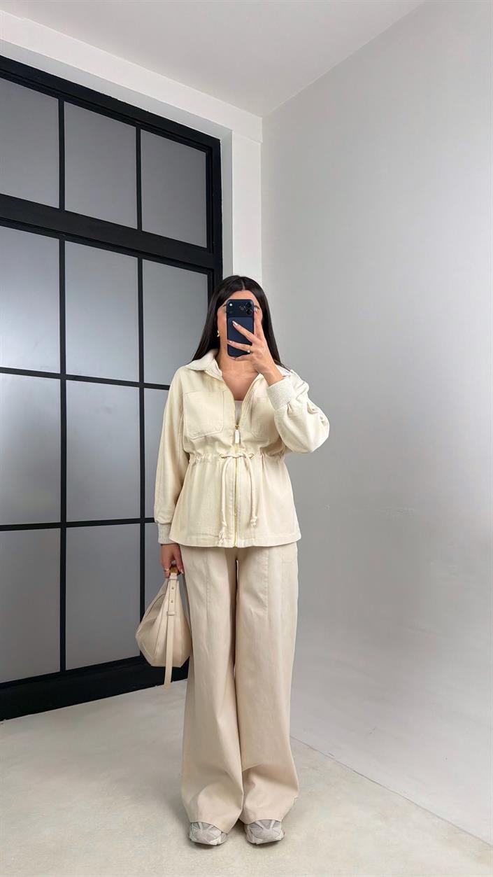 Taş Beli Lastikli Kuşaklı Ceket Pantolon Gabardin Takım GAUS-01112