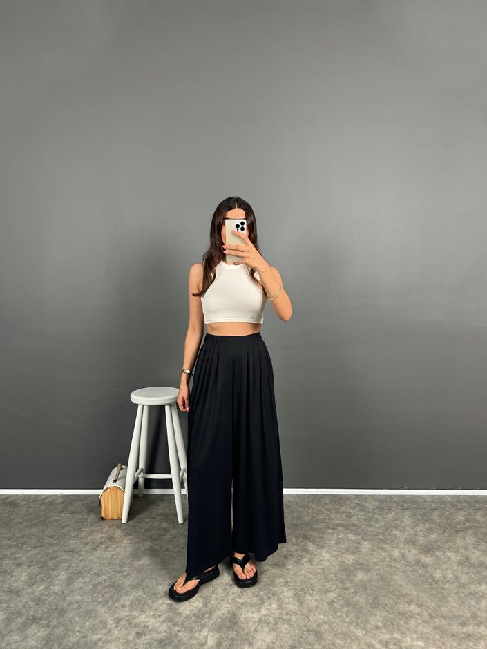 Flos Siyah Oys Modal Kumaş Rahat Dokuma Pantolon