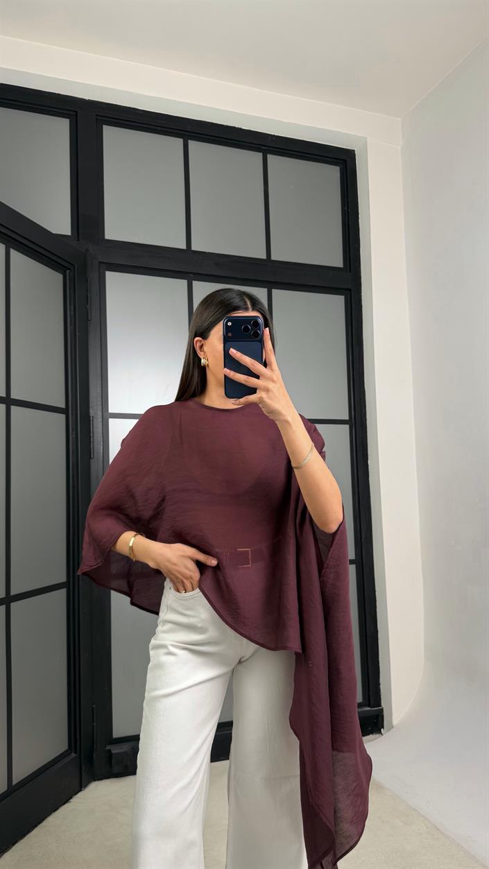 Mürdüm ZR Model Asimetrik Transparan Bluz GAUS-01366