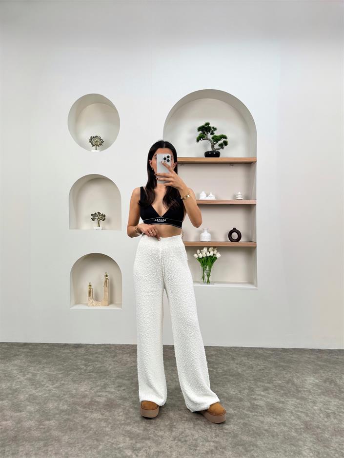 Ruvi Beyaz Tasarım Triko Pantolon