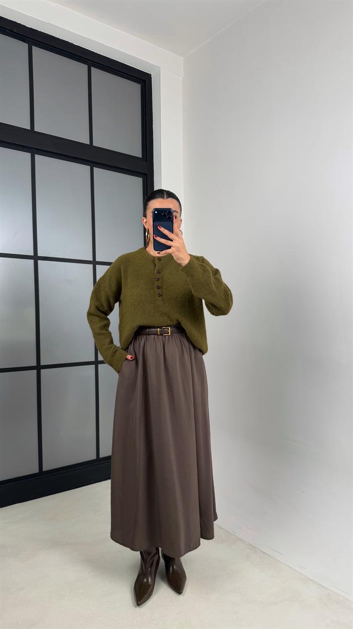 Kahve Beli Lastikli Cepli Tencel Etek GAUS-00670