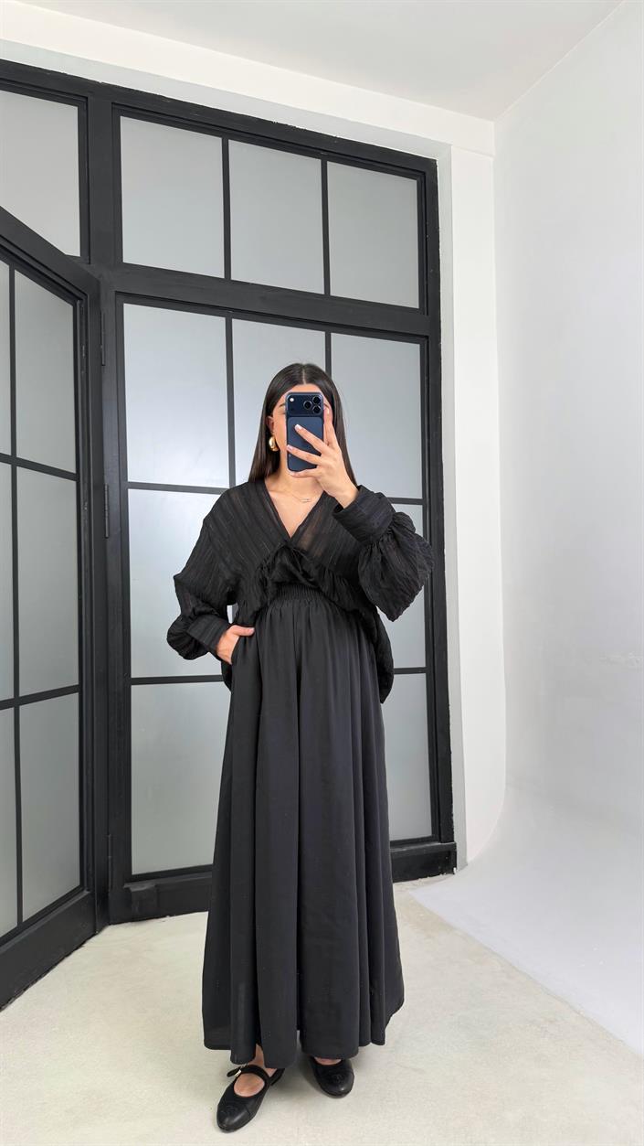 Siyah Beli Lastikli Cepli Tencel Etek GAUS-01203