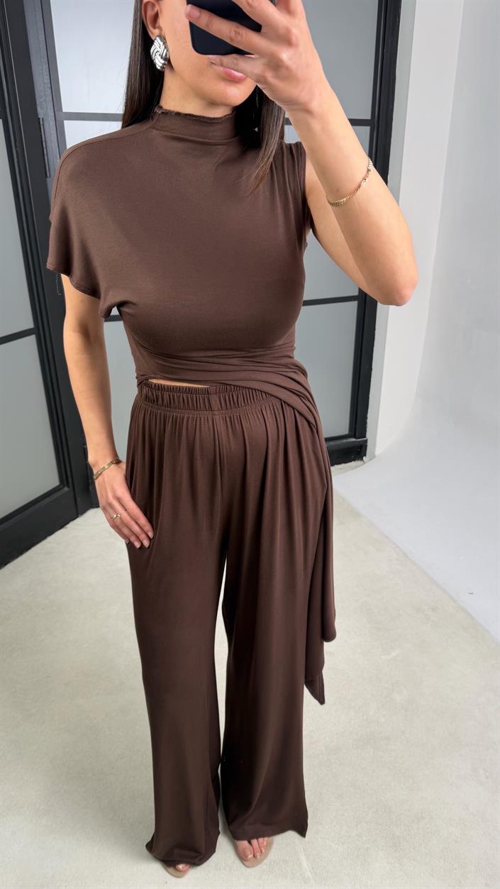 Kahve ZR Model Beli Lastikli Kaşmir Dokulu Pantolon GAUS-01356 GAUS-01355