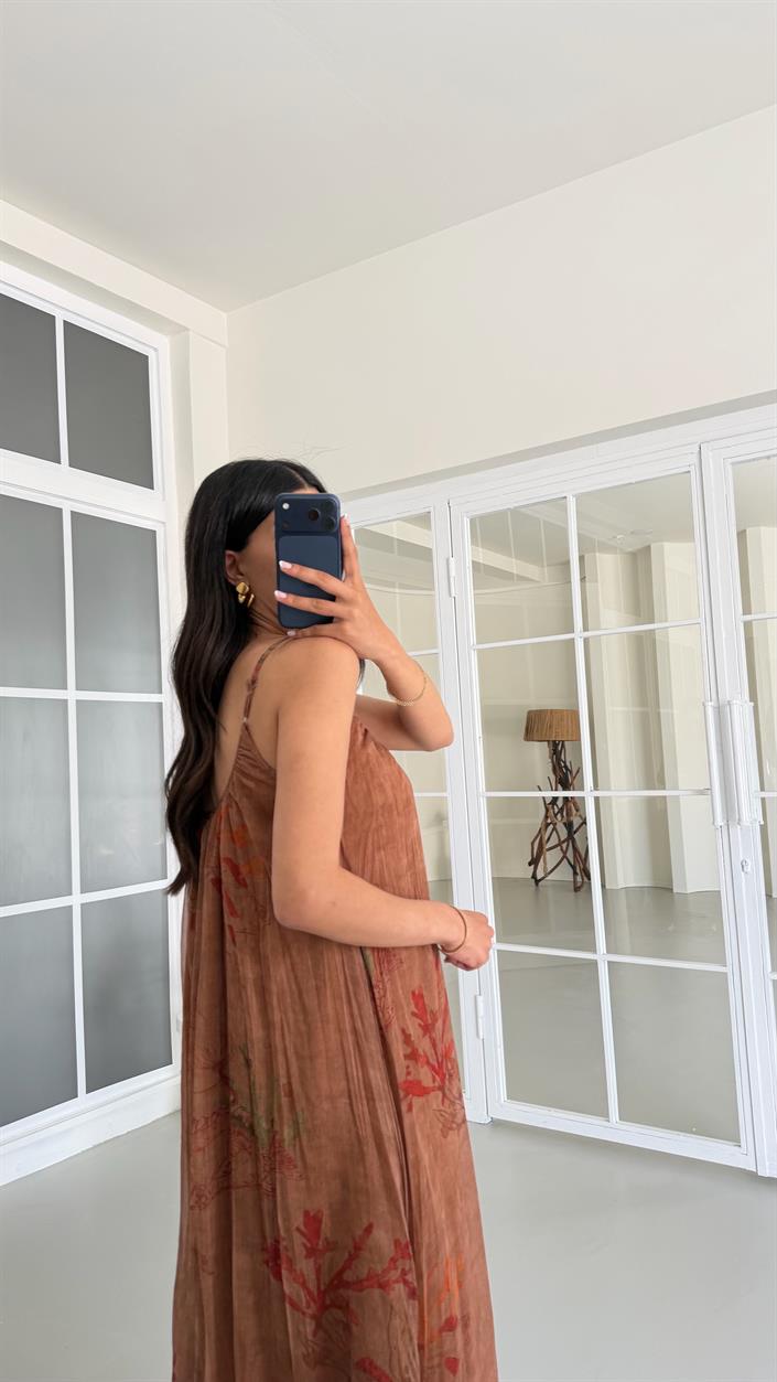 Taba Ayarlanabilir Askılı Astarlı Desenli Elbise GAUS-01642