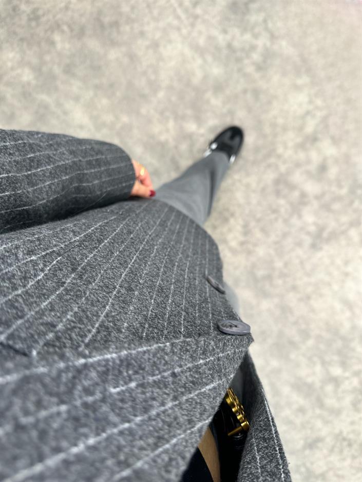 Melins Antrasit Çizgili Astarlı Sakallı Blazer Ceket