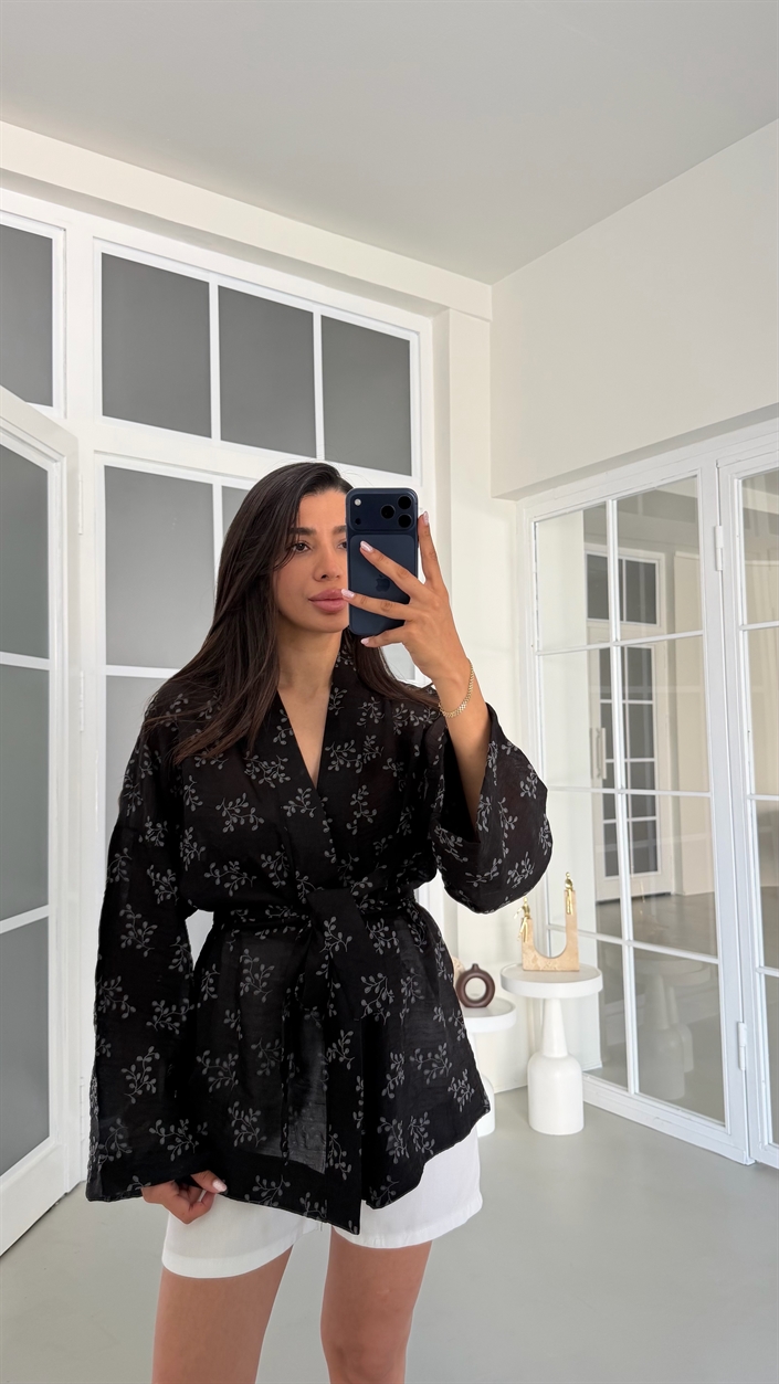 Siyah Desenli Kimono GAUS-01788