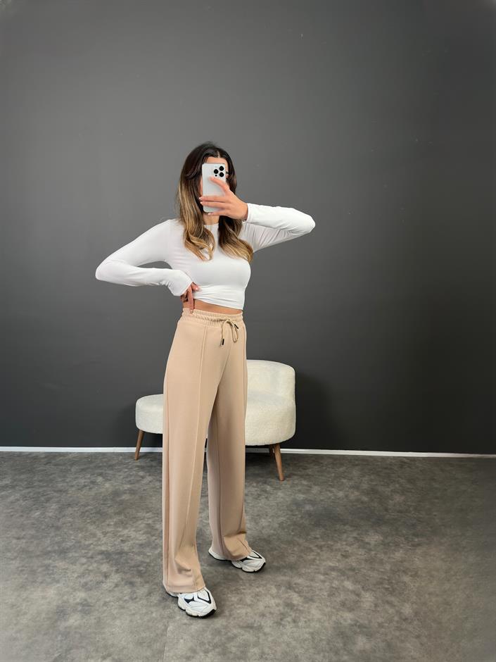 Eyra Bej Çımalı Beli Lastikli Pantolon