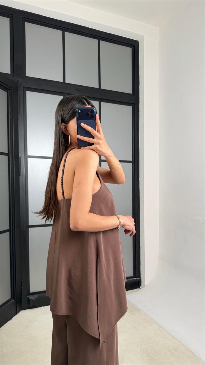 Kahve Örgü Askılı Tencel Tulum GAUS-01436