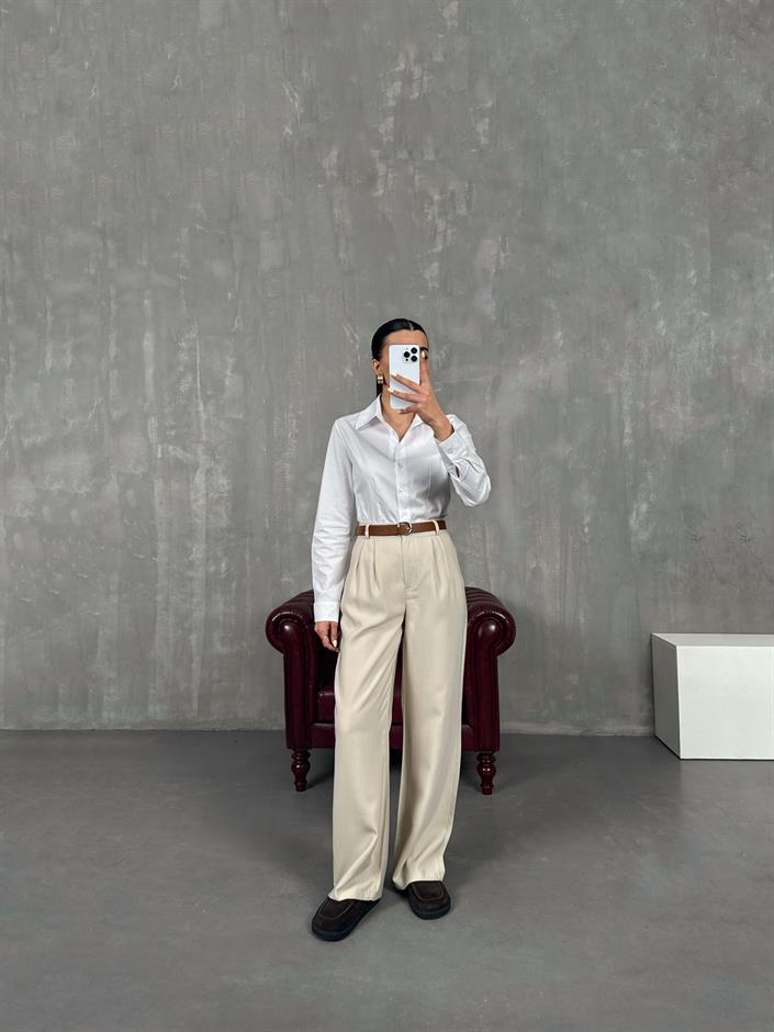 Taş Kemerli İthal Kumaş Palazzo Pantolon Gaus00090