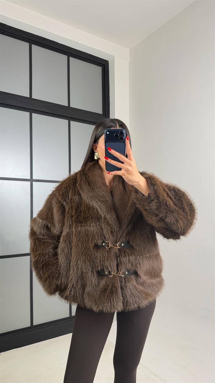 Acı Kahve Astarlı Tokalı Premium Kürk GAUS-00867