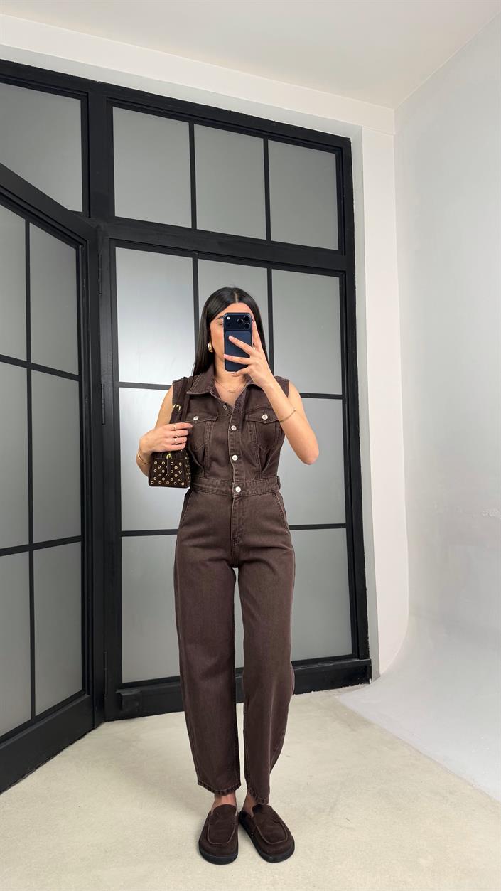 Kahve ZR Muadil Premium Denim Tulum GAUS-01280